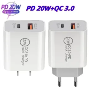 Cargador Somostel QC3.0 + PD 25w 2 puertos USB + Tipo C carga rápida Android y Apple
