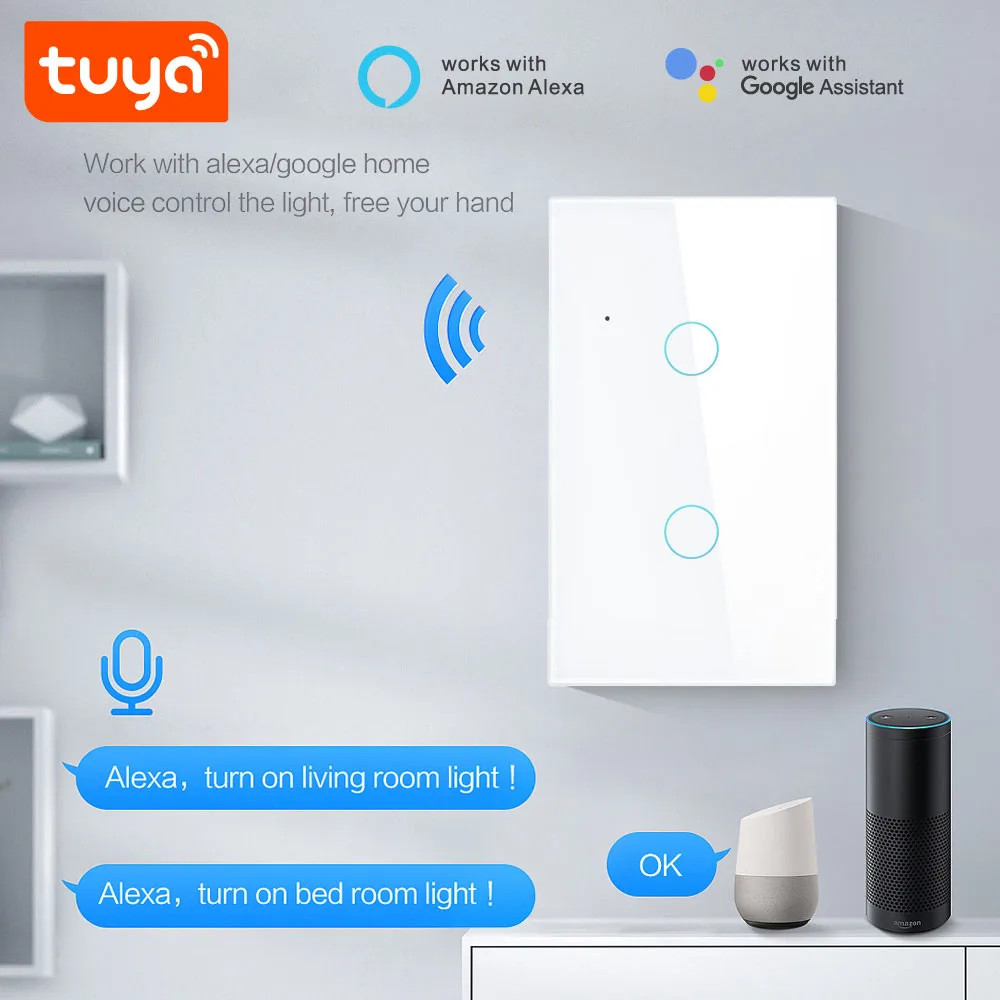 Interruptor inteligente Tuya 2 botones 2 gang táctil WiFi Alexa - Image 3