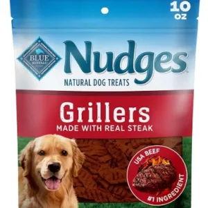 Blue Buffalo Nudges Grillers - Golosinas naturales para perros, filete, 10 onzas