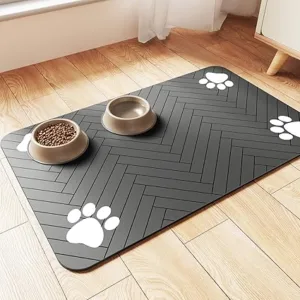 Tapete de alimentación de mascotas, mantel individual absorbente para tazones de comida y agua, con parte trasera de goma impermeable, tapete dispensador de agua de secado rápido para perros y gatos