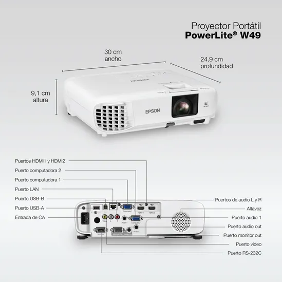 PROYECTOR EPSON POWERLITE W49 3LCD WXGA 3800 LUMENES HDMI V11H983020 - Image 3