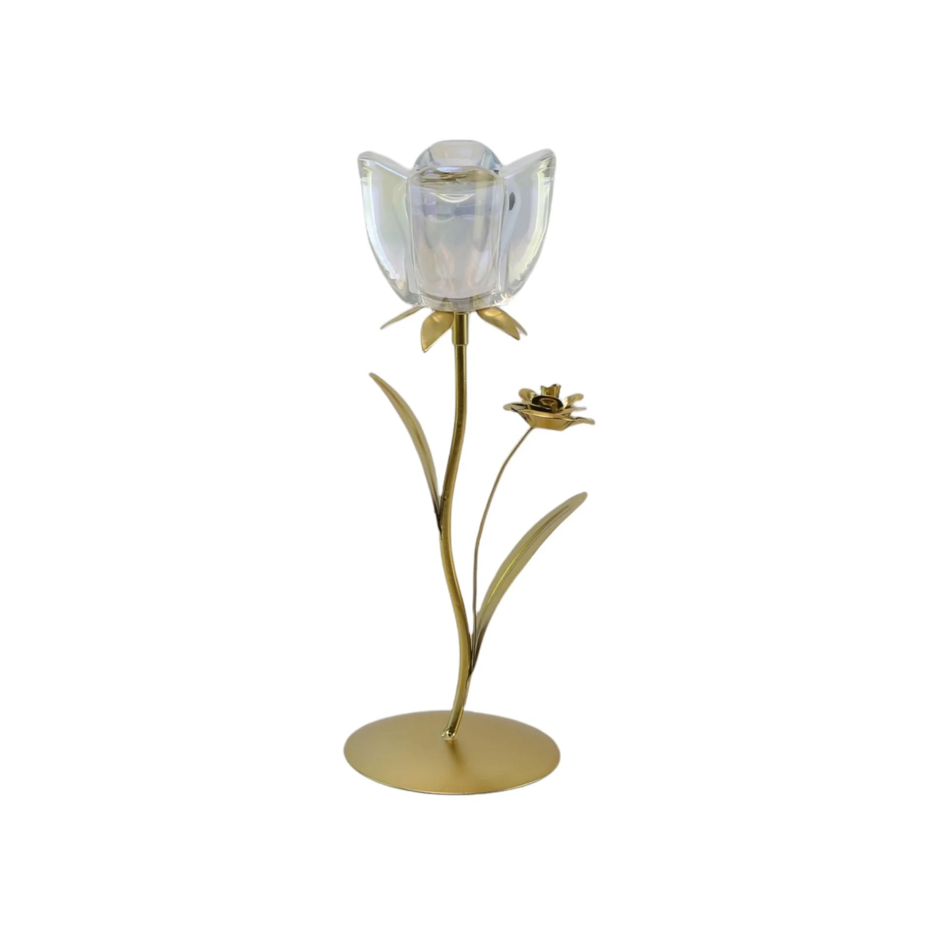 Candelabro Flor Con Base Dorada