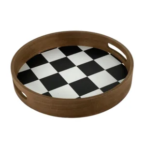 Bandeja circular de madera con patrón de ajedrez – Concepts Life