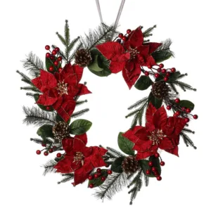 Corona decorativa con ramas y pino rojo – Santini Christmas