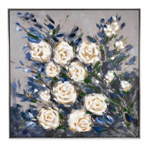 Cuadro al óleo de flores blancas sobre fondo oscuro – Concepts Life