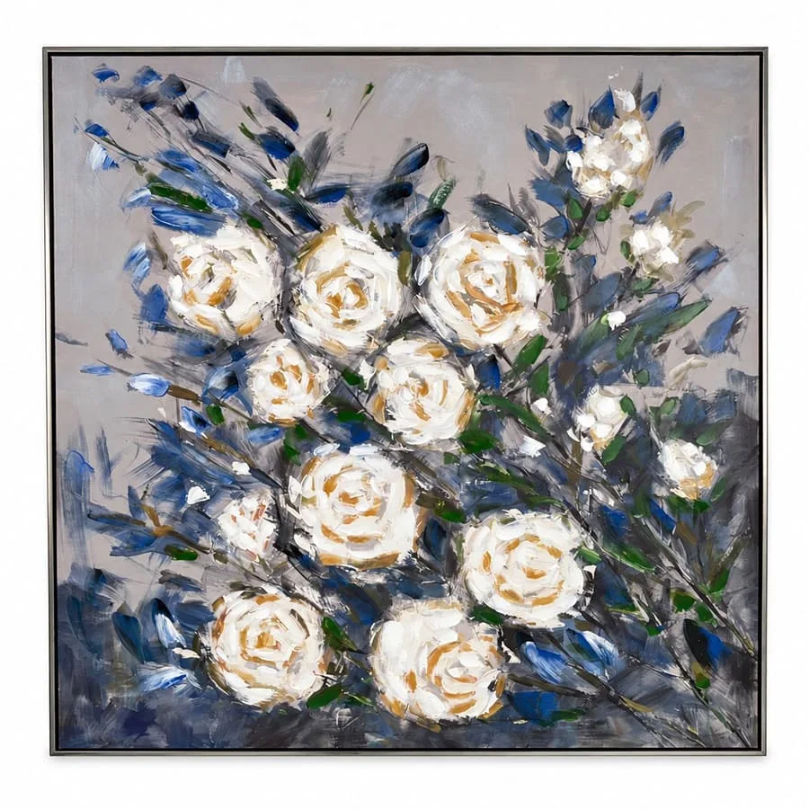 Cuadro al óleo de flores blancas sobre fondo oscuro – Concepts Life