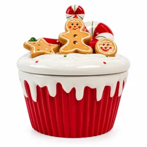 Recipiente Pastel Navideño, recipiente en forma de cupcake navideño – Santini Christmas