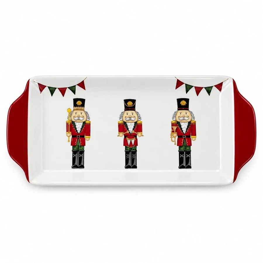 Bandeja rectangular blanca con diseño de cascanueces – Santini Christmas