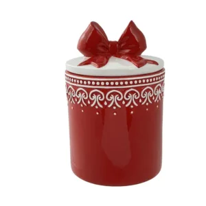 Porta galletas de regalo decorativo rojo con lazo blanco – Santini Christmas