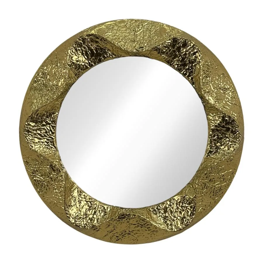 Espejo de pared circular con marco metálico de relieve dorado – Concepts Life