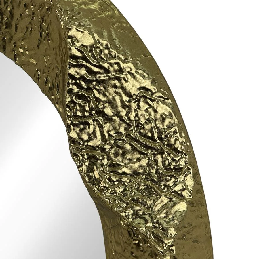 Espejo de pared circular con marco metálico de relieve dorado – Concepts Life - Image 2