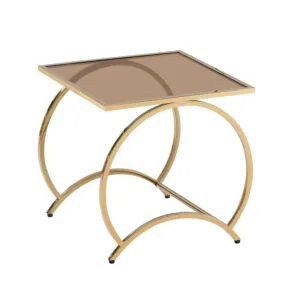 Mesa cuadrada de vidrio con estructura metálica dorada curva – Concepts Life