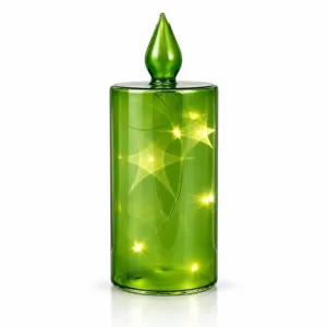 Vela de Vidrio Verde con luz – Santini Christmas