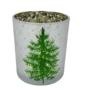 Portavelas Árbol Verde, vaso de vidrio decorado con pino navideño verde – Santini Christmas