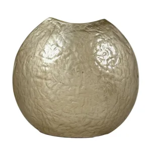 Jarrón metálico esférico tono beige texturizado – Concepts Life