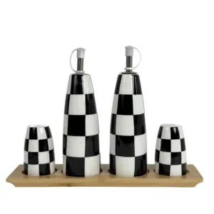 Set de 4 de Dispensadores, 4 piezas cerámicas con base de madera – Concepts Life