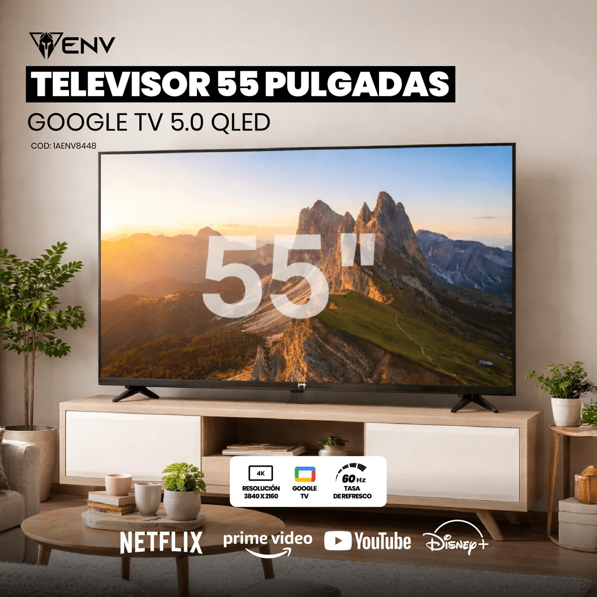 Smart TV ENV 55" 4K QLED Google TV 5.0 - Image 3